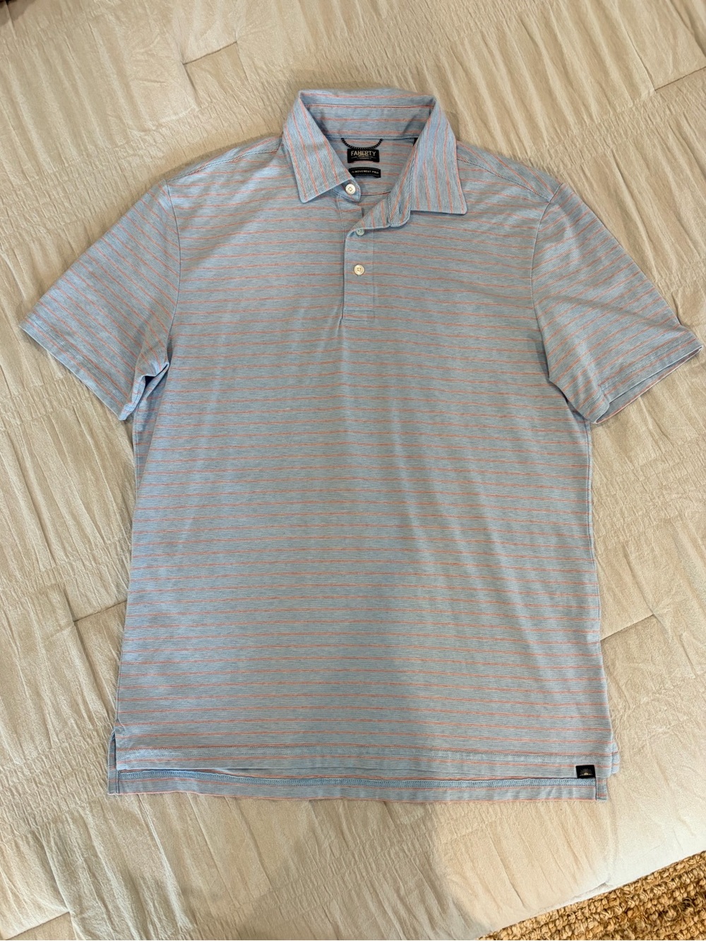 Faherty Light Blue Striped Movement Polo